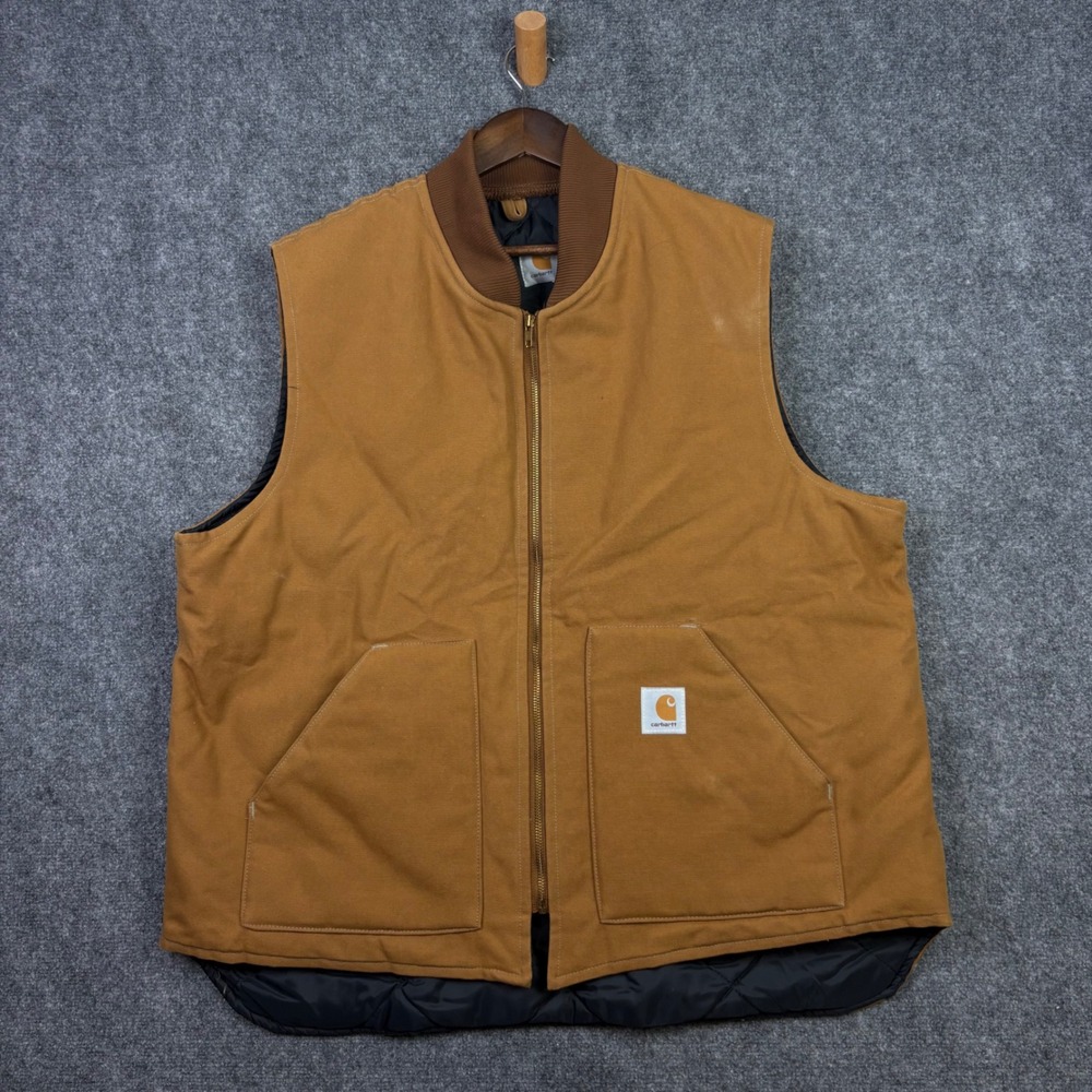 Carhartt Duck Vest Mens 2XL Tall Brown Quilted Lined VQ196 Workwear USA Made